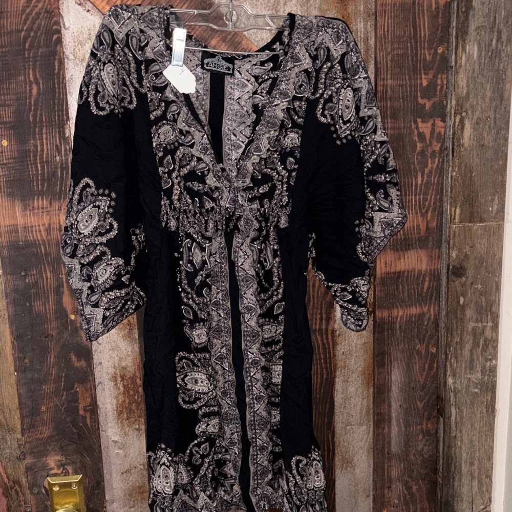 Angie Elegant Black and Gray Paisley Dress